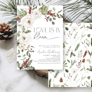 Liefde is in Bloom White Flowers Pine Winter Kaart