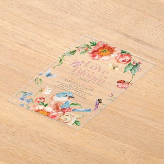 Liefde is in Bloom Wildflower Bird Vrijgezellenfee Acryl Uitnodigingen (Laagn)