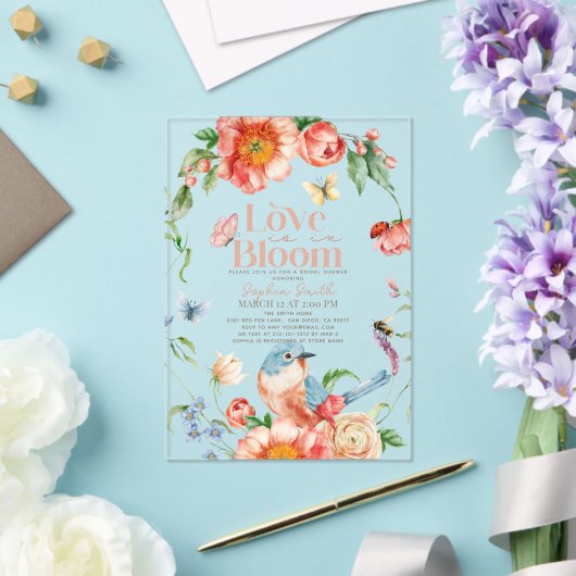 Liefde is in Bloom Wildflower Bird Vrijgezellenfee Acryl Uitnodigingen (Insitu (Huwelijk))