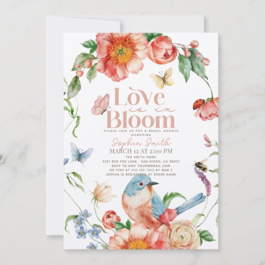 Liefde is in Bloom Wildflower Bird Vrijgezellenfee Kaart (Voorkant)