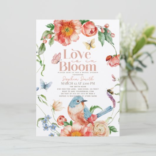 Liefde is in Bloom Wildflower Bird Vrijgezellenfee Kaart (Staand voorkant)