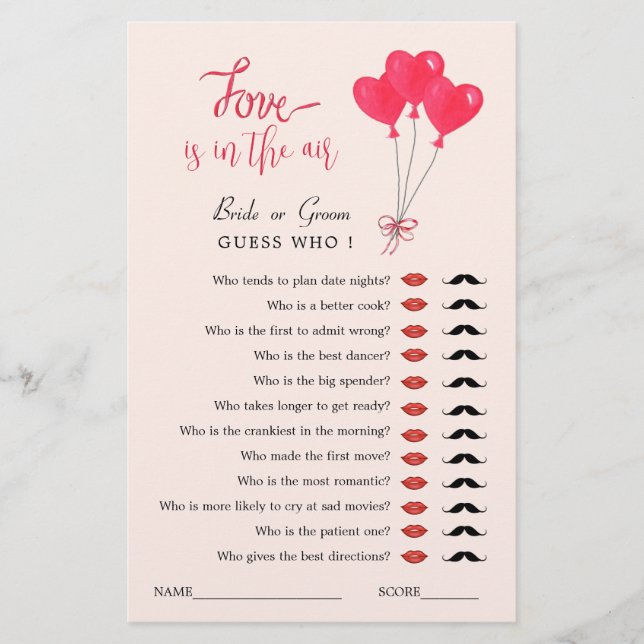 Liefde is in de Air Guess Who Shower spel (Voorkant)