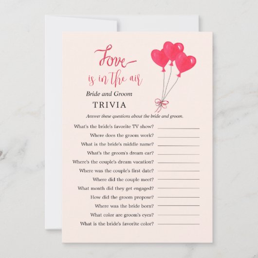 Liefde is in de Air Heart TRIVIA Douche spelletjes Kaart (Voorkant)