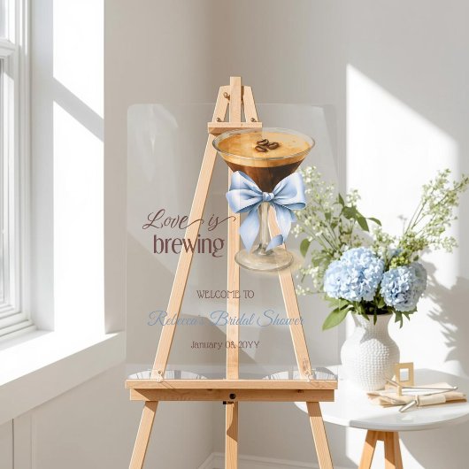 Liefde is in de lucht Blue Bow Coffee Bruidsborrel Acryl Bord