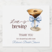Liefde is in de lucht Blue Bow Coffee Bruidsborrel Sparkling Wijnetiket (Enkel label)