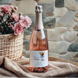 Liefde is in de lucht Blue Bow Coffee Bruidsborrel Sparkling Wijnetiket