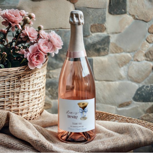Liefde is in de lucht Blue Bow Coffee Bruidsborrel Sparkling Wijnetiket