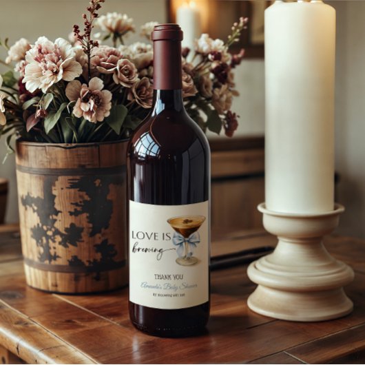 Liefde is in de Lucht Blue Coquette Bow Bruidsfees Wijn Etiket