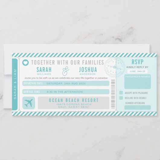 Liefde is in de lucht Boarding Pass Bruiloft Kaart (Voorkant)