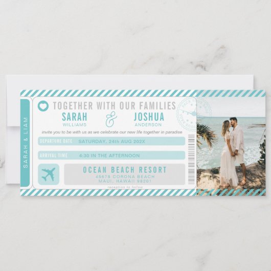 Liefde is in de lucht Boarding Pass Bruiloft Kaart (Voorkant)