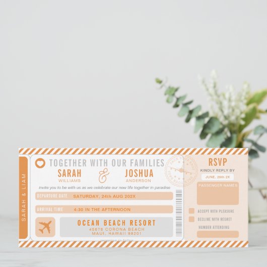 Liefde is in de lucht Boarding Pass Bruiloft Kaart (Staand voorkant)