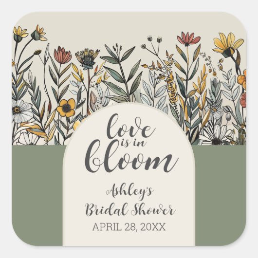 Liefde is in de lucht - Boho Bloemen Bruidsmeisjes Vierkante Sticker (Voorkant)