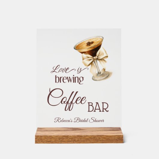 Liefde is in de lucht Bow Espresso Martini Bruidsd Acryl Bord (Voorkant)