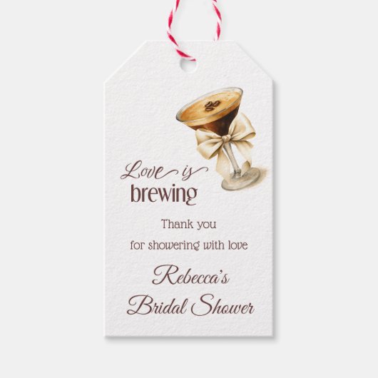 Liefde is in de lucht Bow Espresso Martini Bruidsd Cadeaulabel (Voorkant)