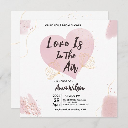 Liefde is in de lucht bruids douche uitnodigingen (Voorkant / Achterkant)