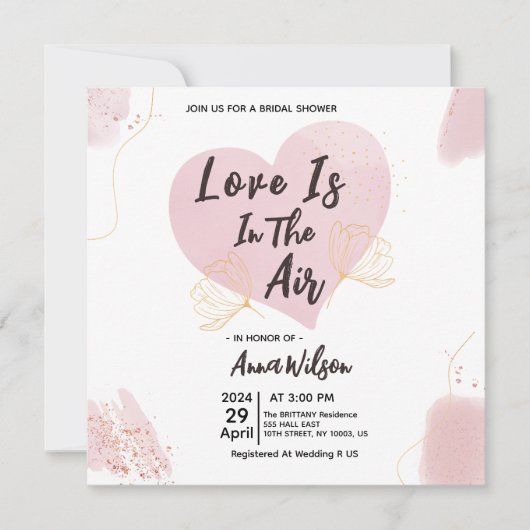 Liefde is in de lucht bruids douche uitnodigingen (Voorkant)