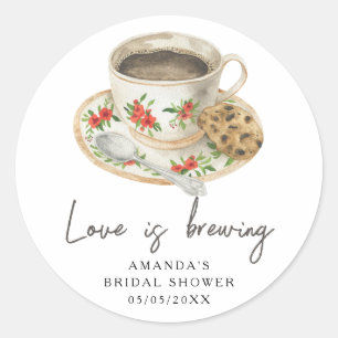 Liefde is in de lucht Bruidsuitnodiging koffie Ronde Sticker