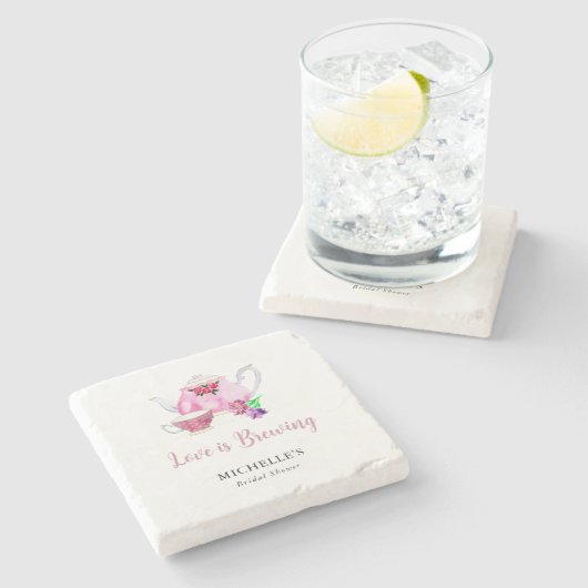 Liefde is in de lucht Bruidsuitnodiging Theepartij Stenen Onderzetter (Zijkant)