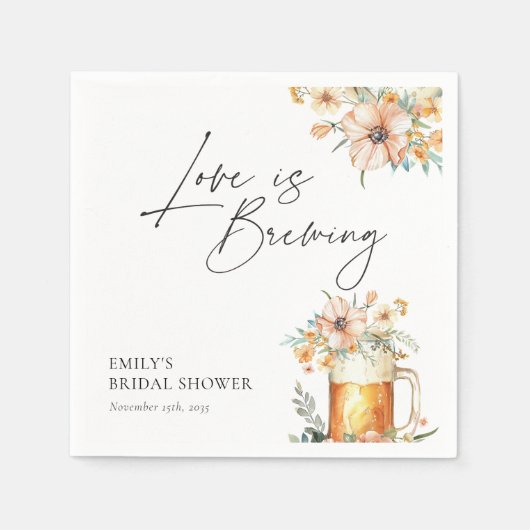 Liefde is in de lucht Bruiloft met bloemen Servet (Voorkant)