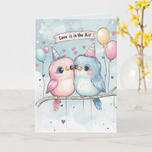 Liefde is in de lucht en Liefde Vogel Valentijnsda Kaart (Gele Bloem)