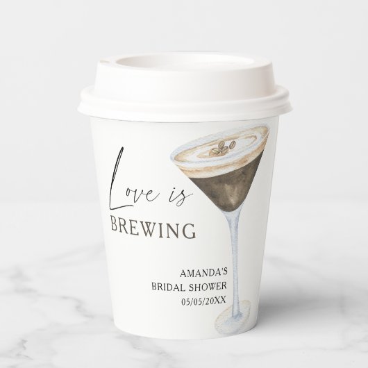 Liefde is in de lucht Espresso Martini Bruidsfeest Papieren Bekers (Achterkant)