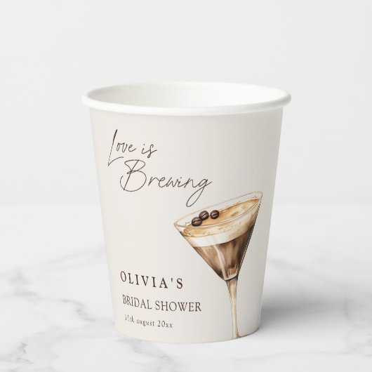 Liefde is in de lucht Espresso Martini Bruidsfeest Papieren Bekers (Achterkant)