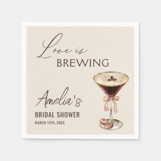 Liefde is in de lucht Espresso Martini Bruidsfeest Servet (Voorkant)