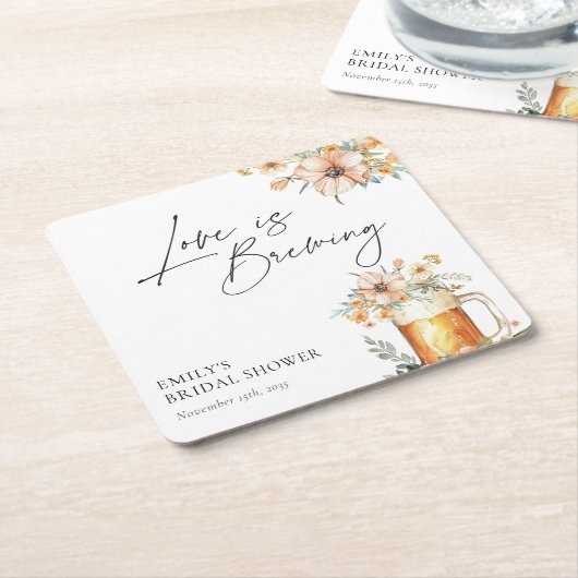 Liefde is in de lucht Florale Bruiloft Feest Kartonnen Onderzetters (Schuin)