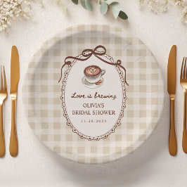 Liefde is in de lucht Gingham Coffee Bruidsdiner Papieren Bordje
