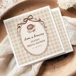 Liefde is in de lucht Gingham Coffee Bruidsdiner Servet