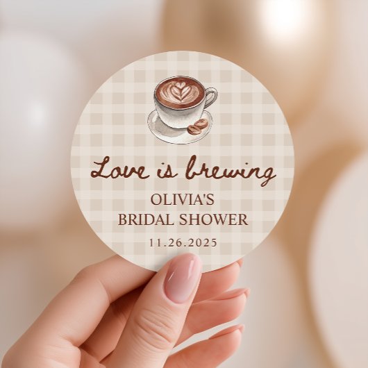 Liefde is in de lucht Gingham koffie Bruids Bruilo Ronde Sticker
