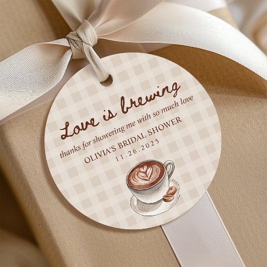 Liefde is in de lucht Gingham koffie bruids douche Bedankjes Labels
