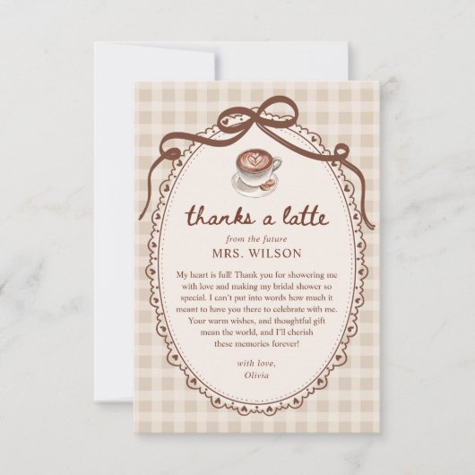 Liefde is in de lucht Gingham koffie Bruids-shower Bedankkaart (Voorkant)