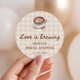 Liefde is in de lucht Gingham koffie bruidsdouche Ronde Sticker