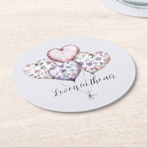 Liefde is in de lucht Hart Ballonnen Bruidsfeest Ronde Kartonnen Onderzetter