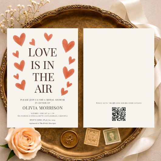 Liefde is in de Lucht Hartjes QR Code Bruidsuitnod Kaart