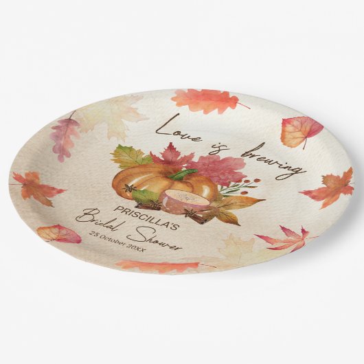 Liefde is in de lucht herfst bruiloft papieren bordje (Gekanteld)