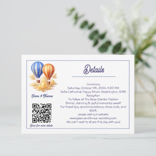 Liefde is in de lucht hete luchtballon reizen brui informatiekaartje (Staand voorkant)