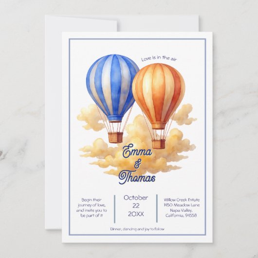 Liefde is in de lucht hete luchtballon reizen brui kaart (Voorkant)