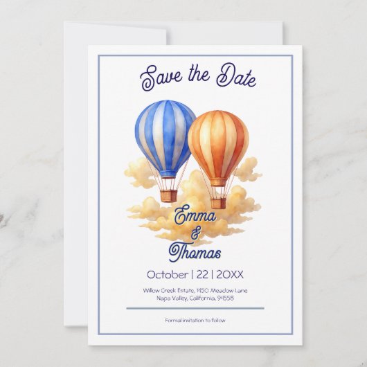 Liefde is in de lucht hete luchtballon reizen brui save the date (Voorkant)