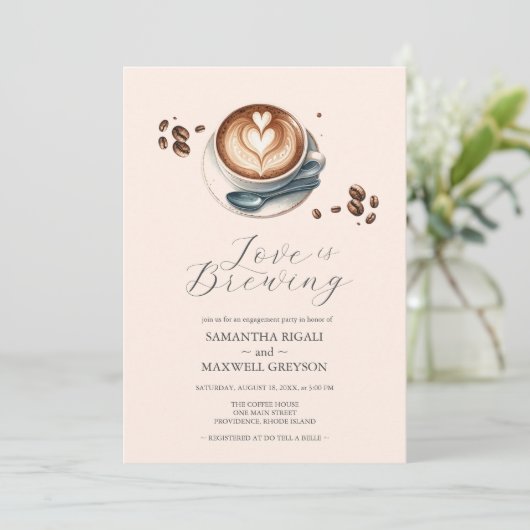 Liefde is in de lucht Koffie Verloving Feestje Kaart (Staand voorkant)