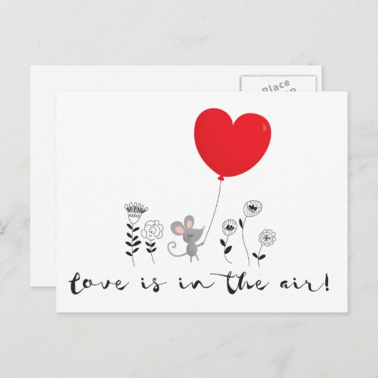 Liefde is in de lucht Little Mouse Valentijn brief Feestdagenkaart (Voorkant / Achterkant)