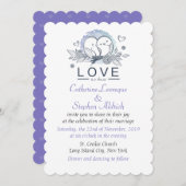 Liefde is in de lucht Lovebirds Paarse, witte brui Kaart (Voorkant / Achterkant)