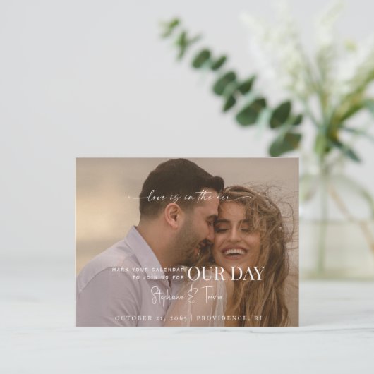 Liefde is in de lucht Onze dag Foto Briefkaart (Staand voorkant)