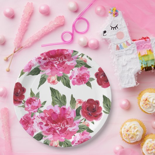 Liefde is in de lucht roze bloemenpracht Vrijgezel Papieren Bordje (Feest)