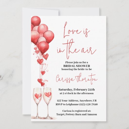 Liefde is in de Lucht Valentijnsharten Bruidsfeest Kaart (Voorkant)