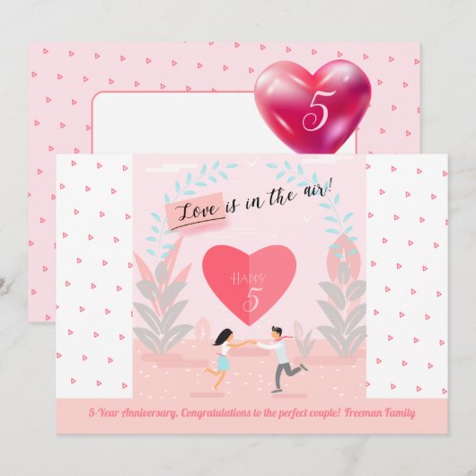 "Liefde is in de lucht!" Verliefd koppel jubileert Kaart (Voorkant / Achterkant)