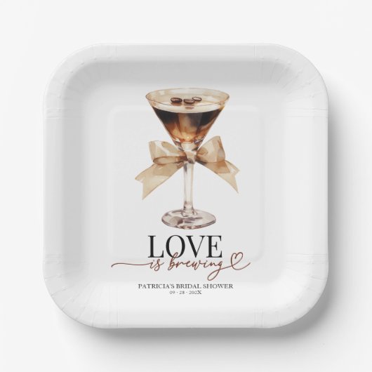 Liefde is in de maak Espresso Martini Bruidsdiner Papieren Bordje (Voorkant)