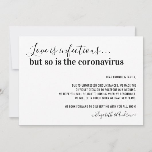 Liefde is Infectieus Covid19 Wedding-uitstel Aankondiging (Voorkant)