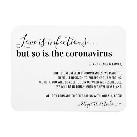 Liefde is Infectieus Covid19 Wedding-uitstel Magneet (Horizontaal)